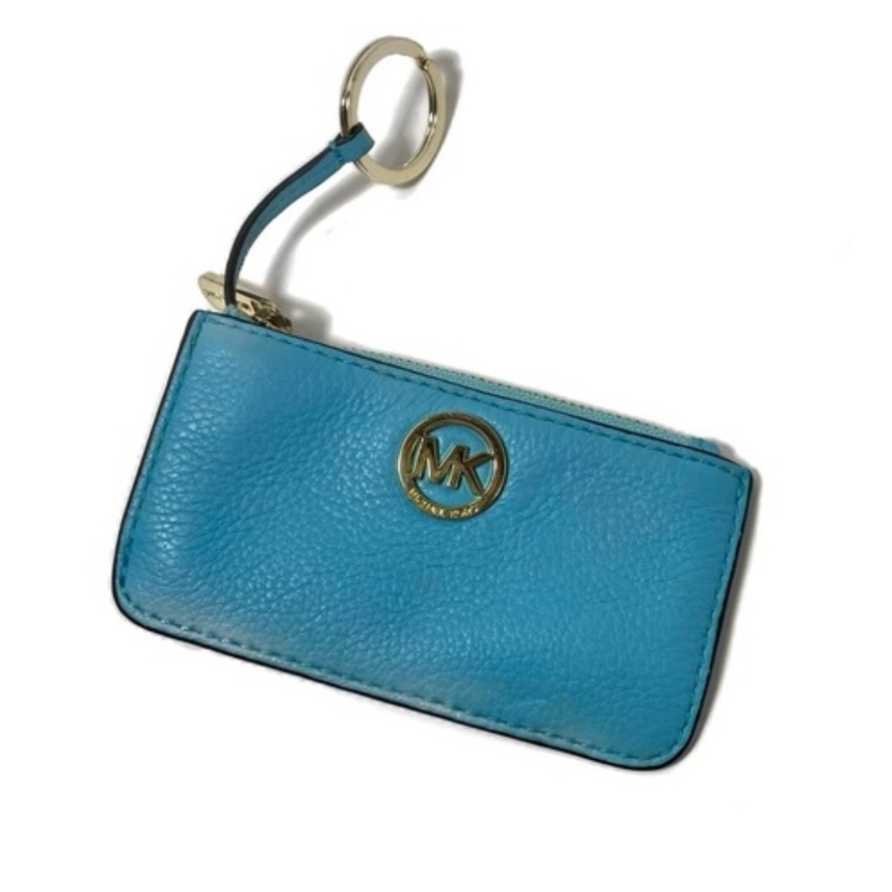 Michael Kors Turquoise Blue Leather Keychain money pouch
